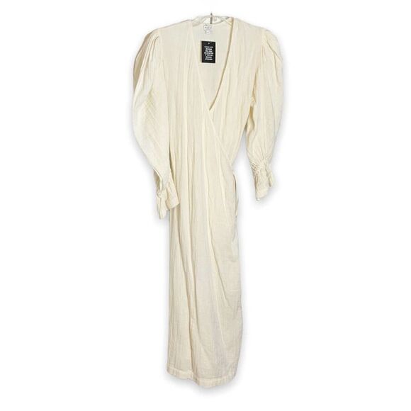 RHODE RESORT Emi Wrap Midi Dress Puff Sleeves Ruffle Cream Cotton XS NEW -232294 - Picture 4 of 12